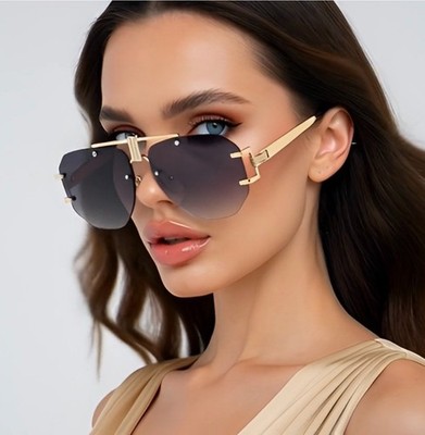 Gafas de Sol Lentes de Moda Dorado Rimless Flat Blue Lens Shades New Sunglasses