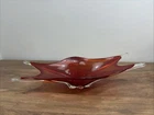 Large Mid-century Murano Ambergine Venetian Sommerso? Pulled Glass Bowl Red