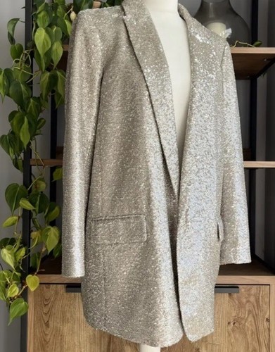 Chaqueta Blazer Massimo Dutti Zara Trinny Lentejuelas Dorado Plata Metálico L Reino Unido 12-14 - Imagen 6 de 19