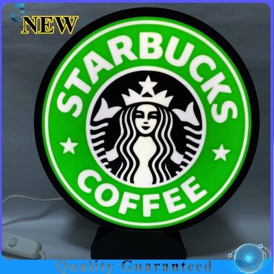 3D Printed USB LED Lamp Starbucks Coffee Logo Light Box Neon Sign with Stand 7in