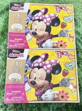 2 Disney Minnie Mouse Wooden Jigsaw Puzzles Set with Storage Box 5 Puzzles