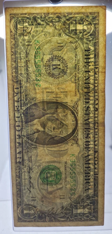 Rare Binary SUPER Radar Fancy Serial Number K35555553C 2006 1$ One Dollar Bill - Image 4 of 4