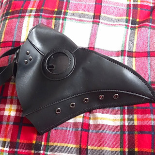 Black Leather Plague Doctor Beak Full Face Mask Adjustable Buckle Halloween