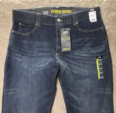 Lee Extreme Motion Mens Trip 38 x 32 Straight Fit Tapered Leg Flex Waistband NWT