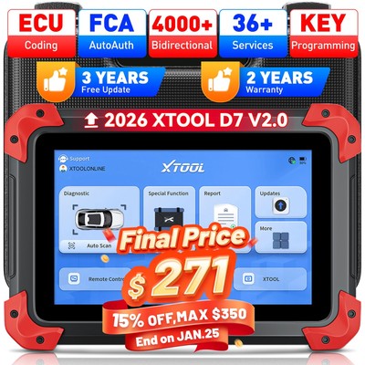 2026 XTOOL D7 V2.0 Full System Diagnostic Bidirectional Scanner Key Programming