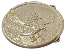 Vintage BELT BUCKLE Flying Classic Bald Eagle w/ Diamond as sun starburst 3 6
