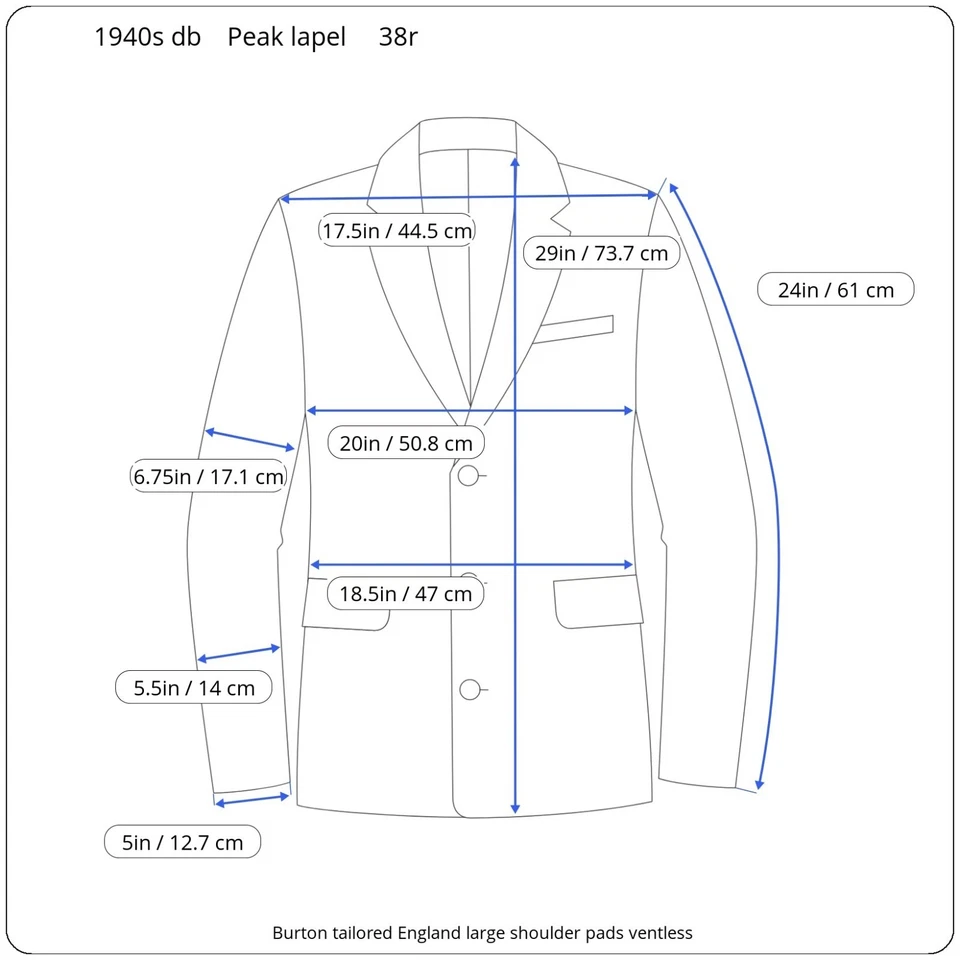 Esmoquin de doble pecho 38r años 40 solapa pico hecho en Inglaterra Burton a medida Foto 2 de 4