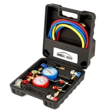 Durable 3-Way A/C Manifold Gauge Set with 5FT Hose & Adapters for HVAC Use