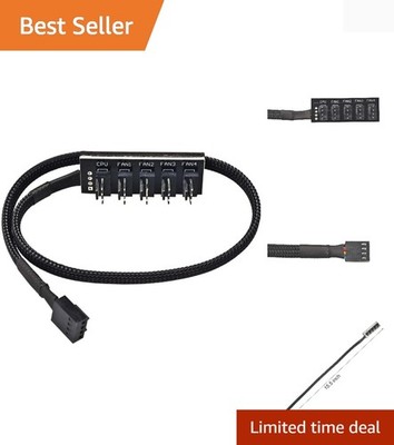 PWM Fan Hub Splitter 4 Pin Black Sleeved 1 to 5 Way PC CPU Cooling Case Fan S...