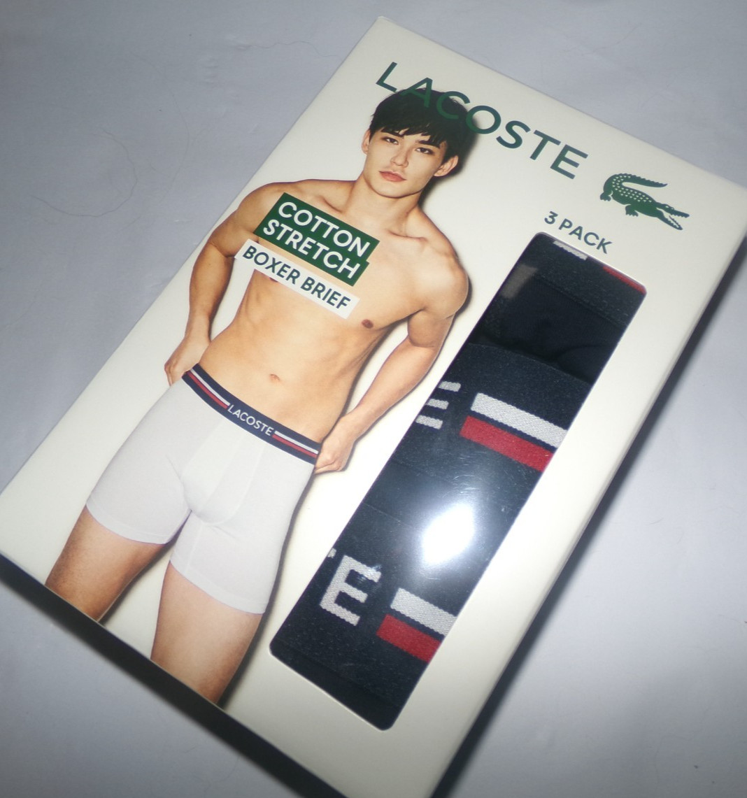 MENS LACOSTE XL 38-42~ COTTON STRETCH BOXER BRIEF UNDERWEAR~3 PAIRS~NIP thumbnail 2