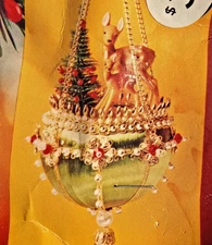 Walco MOSS GREEN SATIN WITH Deer Sequin Bead Christmas Ornament Vtg Kit READ