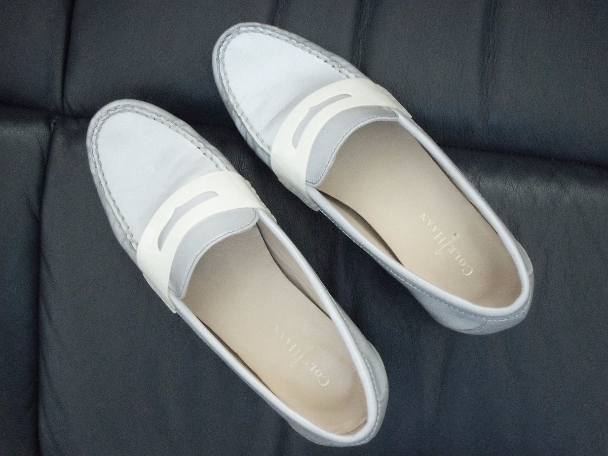 Cole Haan Monroe Argento Silver Reflective Penny Moccasins 