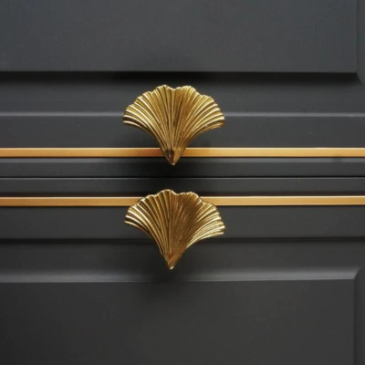 Ginkgo Leaf Solid Brass Cabinet Pulls- Single or A Pair