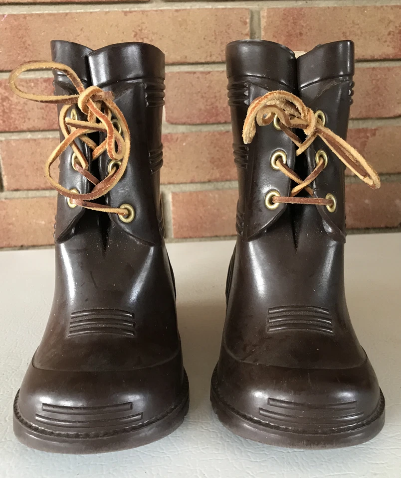 Винтажные ботинки коричневые литые конструкция резиновые дождевая грязь малыш размер 8 сделано в США - Изображение 2 из 4