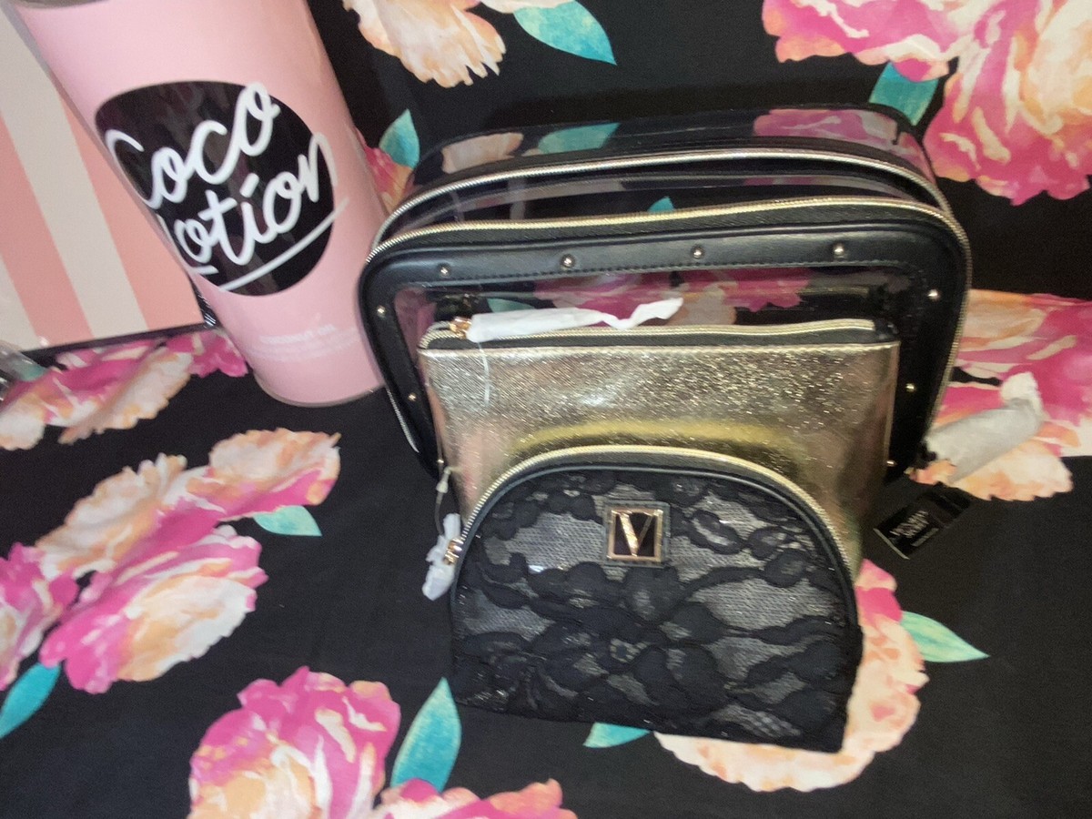 VICTORIA'S SECRET Floral Lace Nested Beauty Trio/ Cosmetics Bag