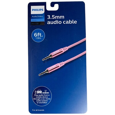 PHILIPS 3.5mm Audio Cable 6ft HD Audio through Mobile to Car, Home Sys, Soundbar