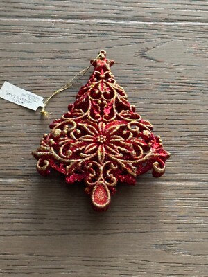 Vintage Christmas Tree Ornament Red & Gold XMAS Tree 6.5  Macys Holiday Lane NWT