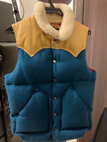 WACKO MARIA × ROCKY MOUNTAIN × WOOLRICH Cowhide Down Vest Men 38 Wool From Japan - Picture 1 of 10