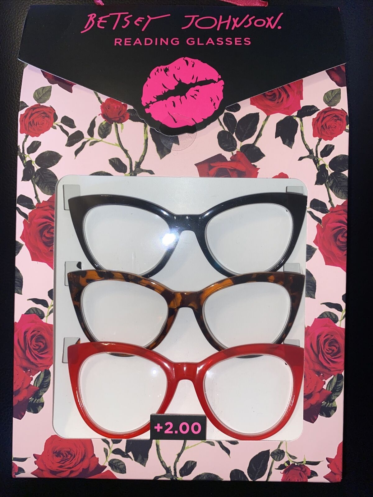  Betsey Johnson 3 PAIR Reading Glasses LARGE CAT EYE thick Red Readers +2.00