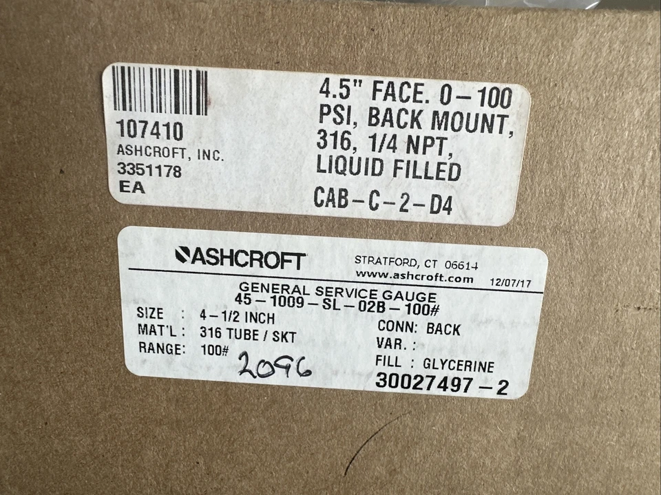 ASHCROFT 45 1009SL02B100# / 451009SL02B100 (BRAND NEW) - Image 3 of 4