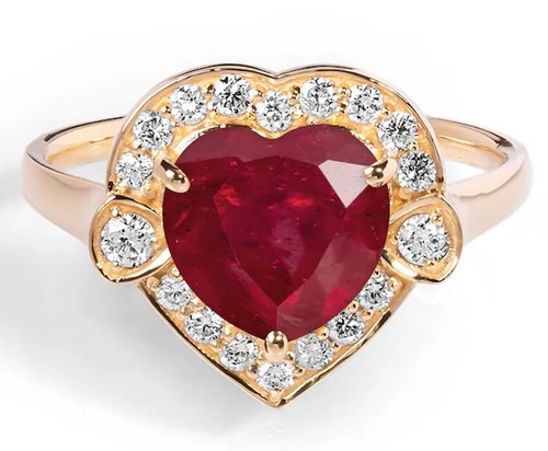 Bague En Or 18 Carats, Rubis Ovale De 2,14 Carats Et Diamants Ronds Brillants