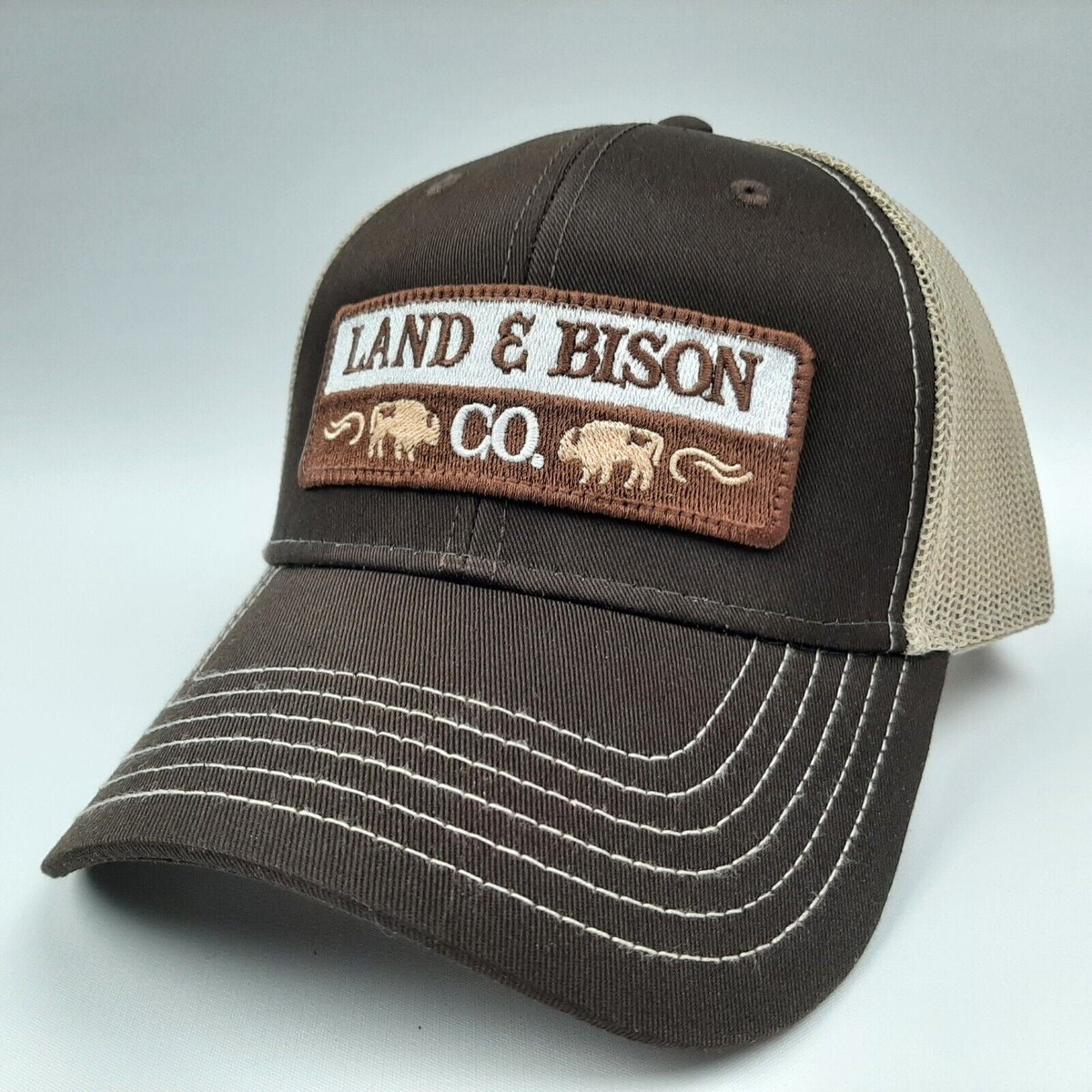 Land & Bison Embroidered Patch Cap Hat Curved Bill Trucker
