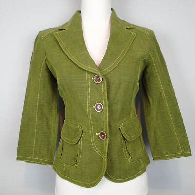Trussardi jeans  Blazer Italy sz 42 green jacket top linen cotton bl 3/4 slee z8