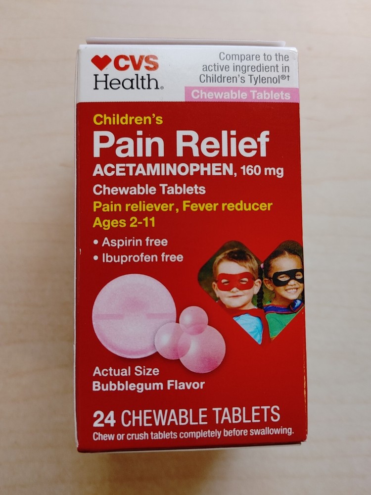 REDUCED! CVS Children's Pain Relief 160 mg Chewable Bubblegum 24 ct Exp 02/2025