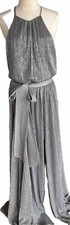 HALSTON SHIMMERING SILVER FOIL JERSEY EVENING GOWN S14