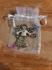 Vintage KC Kenneth Cole Silver Tone Rhinestones Enamel Angel Pin Brooch