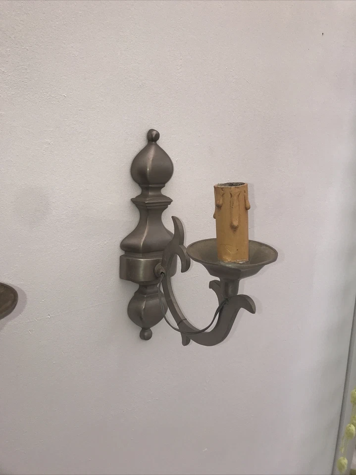 2 apliques de pared antiguos franceses vintage cepillados de níquel par federal peltre plateado Foto 3 de 4