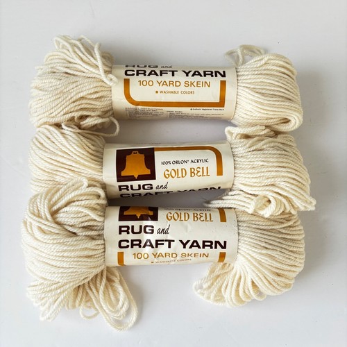 Vtg Gold Bell Rug & Craft Yarn 100 Yard Skein 3 Pack Acrylic Heavy USA Cream