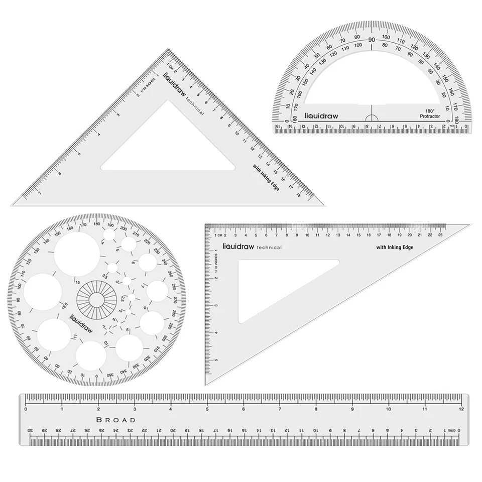 Liquidraw Set Square Triangle Ruler Geometry Set Professional Protractor Set 5