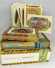 3 Cigar Box 30 printed  labels Vintage Tobacco Macanudo tariff stamps Don Marco