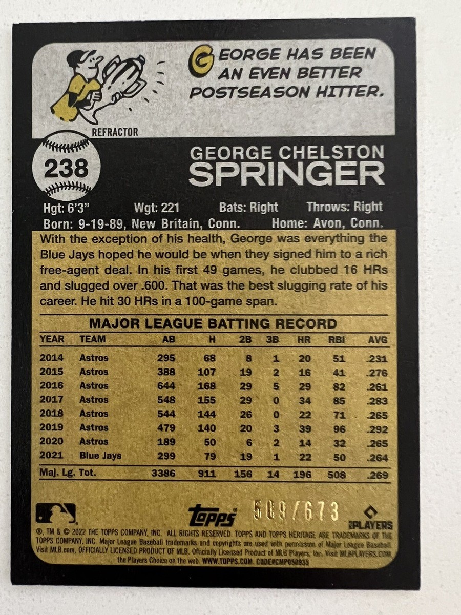 e Springer ブルージェイズ 2022 ヘリテージ 73シリ 2022 Topps