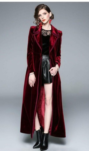 Ladies Vintage Velvet Long Parka A Line Coat Elegant Maxi Jacket Casual - Picture 6 of 15
