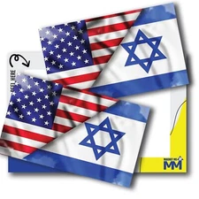 American Israeli Flag Adhesive Decal Sticker, 2 Pack, 3x5 Inch, Adhesion to Car