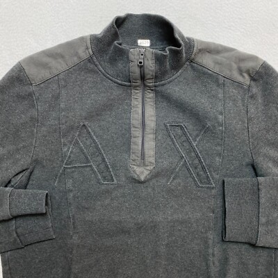 Armani Exchange Sweatshirt Mens Medium Gray 1/4 Zip Pullover Y2K
