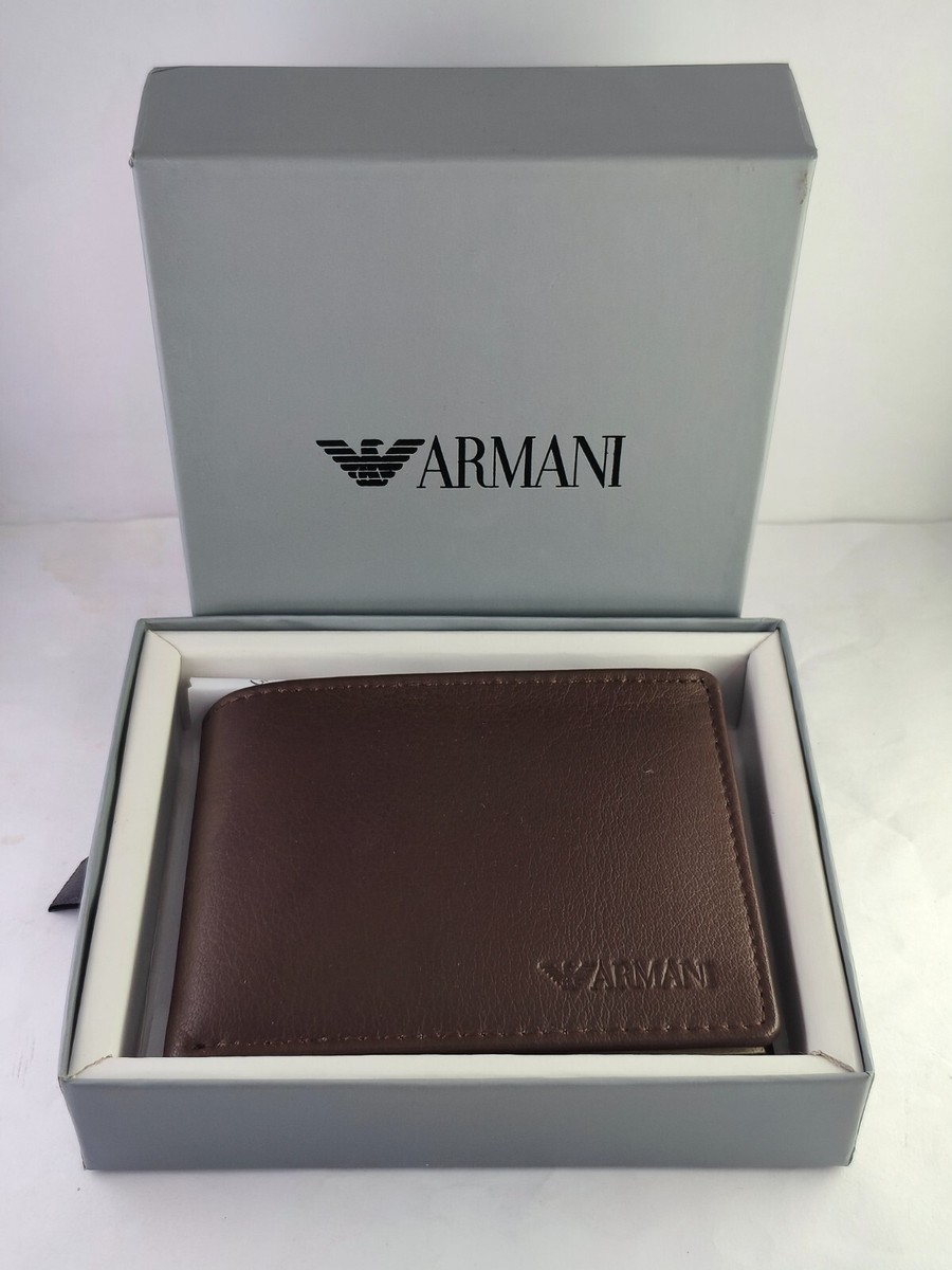 Premium Armani Soft Grain Brown Leather Bi-Fold Men's Wallet