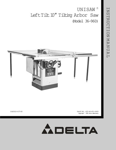 Delta 36-960 Unisaw Left Tilt 10\