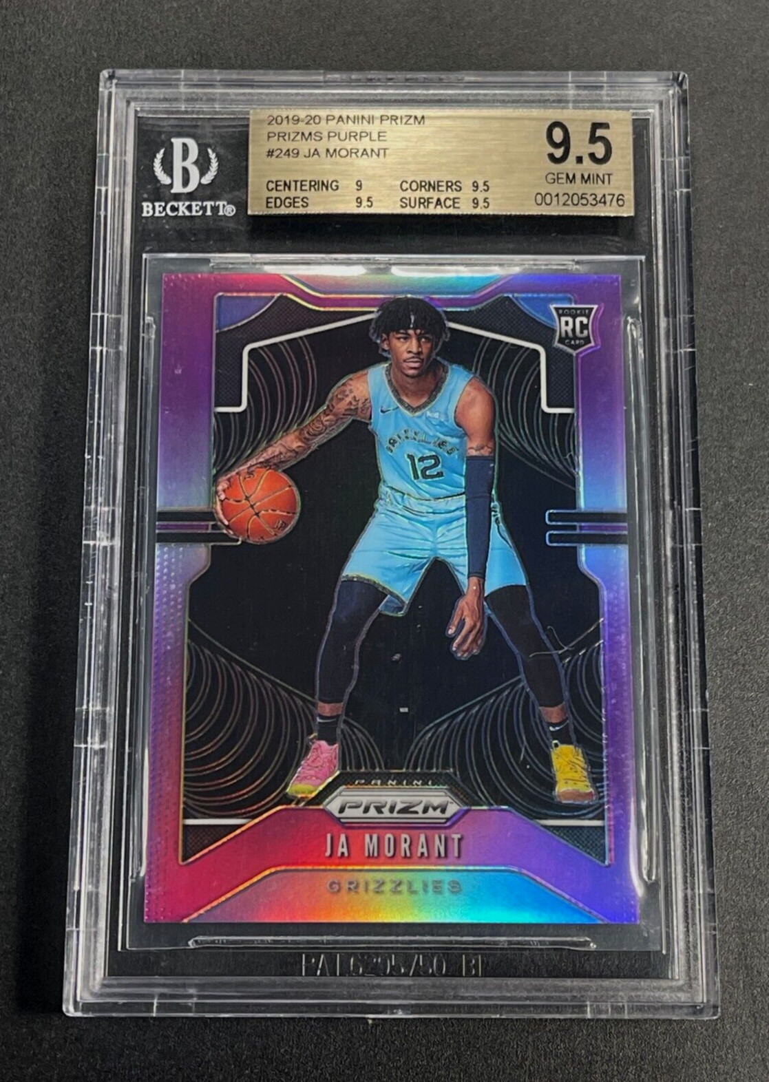 JA MORANT 2019 PANINI PRIZM #249 PURPLE PARALLEL ROOKIE RC /75 BGS 9.5 GEM