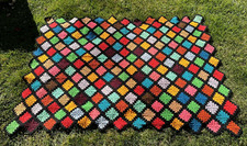 Vtg DIAGONAL GRANNY SQUARES Afghan Blanket Throw Crocheted 66.5" X 45" 13 Colors