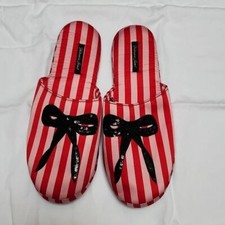Victoria's Secret Slippers With Storage Bag Sz L 9-10 Red Pink Black Sequin Bow