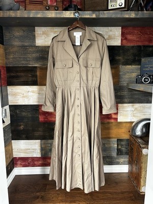 Like New Sport max Max Mara Button Maxie Prairie Dress Size 6 Beige Cotton IT 38