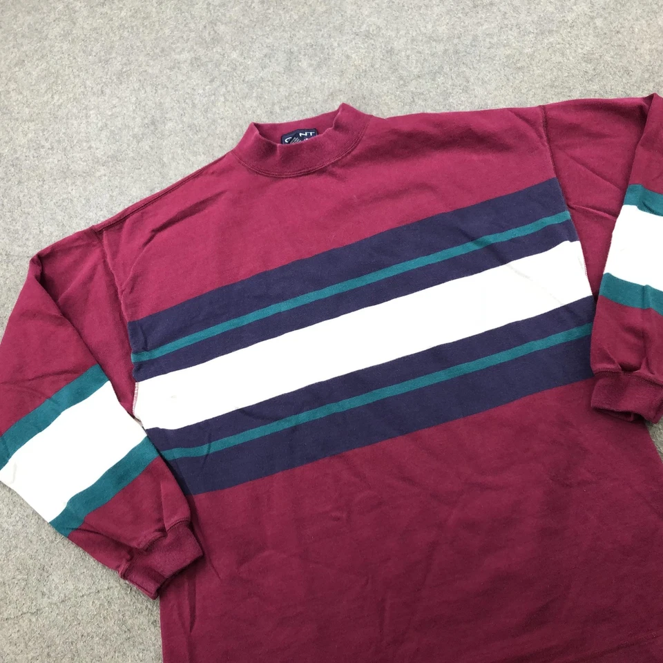 Moletom Vintage Gant Rugger Masculino Grande Borgonha Listrado Decote Simulado Rugby Anos 90 - Imagem 3 de 4