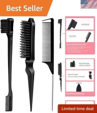 Versatile Hair Styling Comb Set: Edge Brush, Teasing Brush & Rat Tail Comb