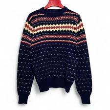 Vintage 80s Strawbridge Clothier Mens Size Medium Nordic Birds Eye Sweater Ski 