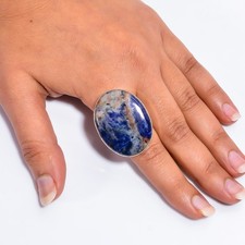 Natural Sodalite Gemstone 925 Sterling Silver Jewelry Handmade Unisex Ring 7 US