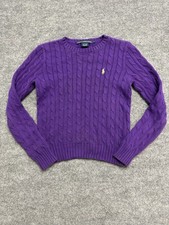 Ralph Lauren Cable Knit Sweater Womens Sz M Purple 100 Cotton Soft Stretch