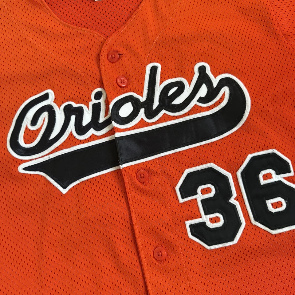 Baltimore Orioles Jersey Mens Large Orange MLB Baseball Button Mesh 36 Patch - Image 3 of 4